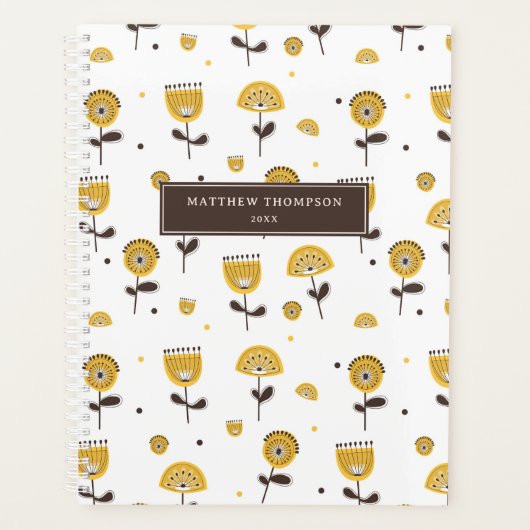 Midden eeuw Moderne Gele Bloemen Patroon Kalender Planner (Voorkant)