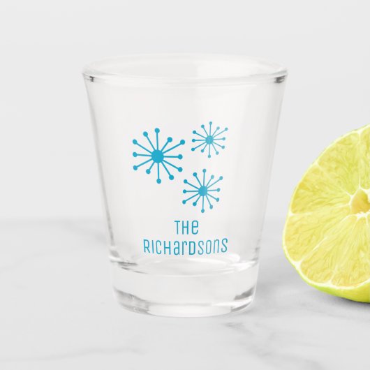 Midden eeuw moderne gepersonaliseerde atoomtijd re shot glas (Voorkant)