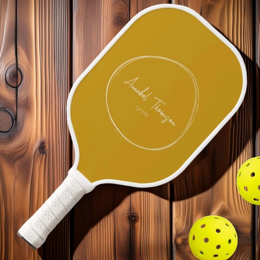 Midden-eeuw moderne gouden oker | Scriptnaam Pickleball Paddle