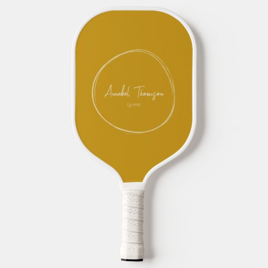 Midden-eeuw moderne gouden oker | Scriptnaam Pickleball Paddle (Achterkant)