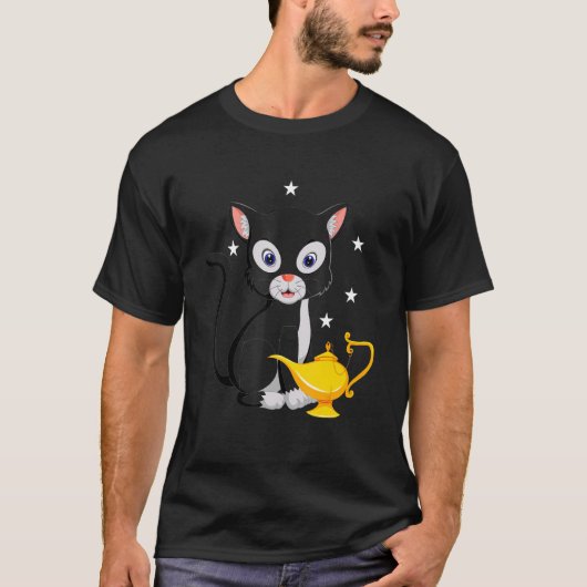 Midden eeuw moderne grappige kat met lamp 1 t-shirt (Voorkant)