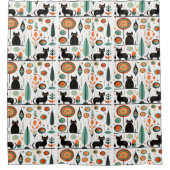 Midden eeuw Moderne Grappige Ruimte Katten Douchegordijn (Voorkant)