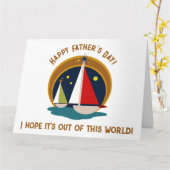 Midden eeuw moderne Happy Father’s Day zeilboten Kaart (Gele Bloem)