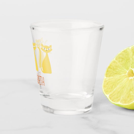 Midden eeuw Moderne katten gepersonaliseerd Shot Glas (Rechts)