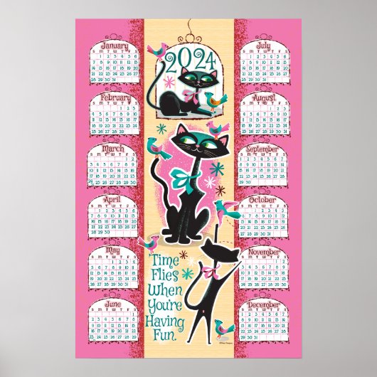 Midden-eeuw moderne katten kalender 2024 poster (Voorkant)