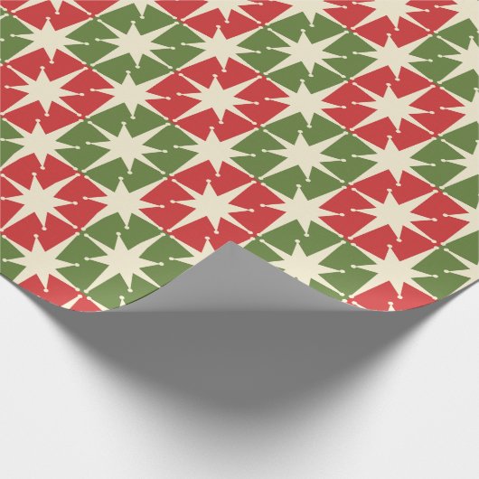 Midden eeuw Moderne Kerst Retro Starbursts Cadeaupapier (Hoek)