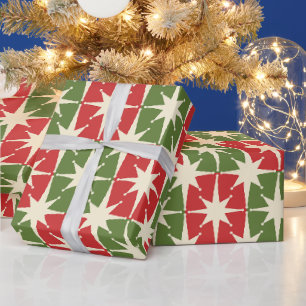 Midden eeuw Moderne Kerst Retro Starbursts Cadeaupapier