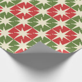 Midden eeuw Moderne Kerst Retro Starbursts Cadeaupapier (Hoek)