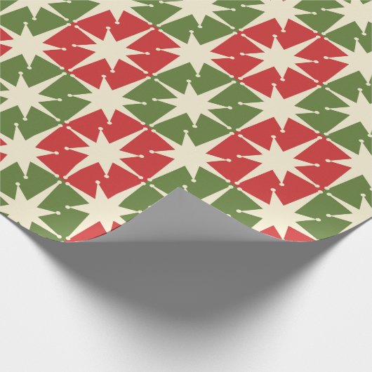 Midden eeuw Moderne Kerst Retro Starbursts Cadeaupapier (Hoek)