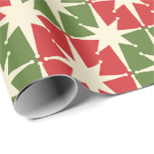Midden eeuw Moderne Kerst Retro Starbursts Cadeaupapier (Rol Hoek)