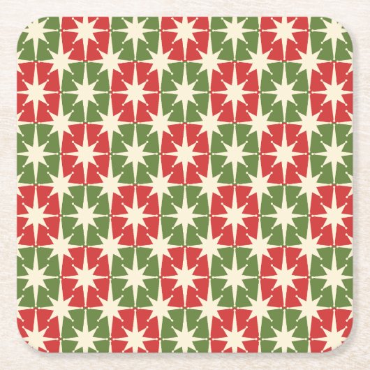Midden eeuw Moderne Kerst Retro Starbursts Kartonnen Onderzetters (Voorkant)