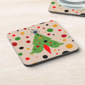 Midden eeuw moderne kerstboom retro raket bier onderzetter (Linkerzijde)