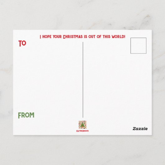 Midden eeuw moderne kerstboom retro raket briefkaart (Achterkant)