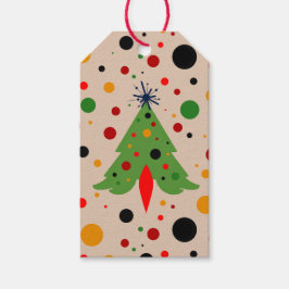 Midden eeuw moderne kerstboom retro raket cadeaulabel