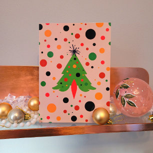 Midden eeuw moderne kerstboom retro raket feestdagen kaart