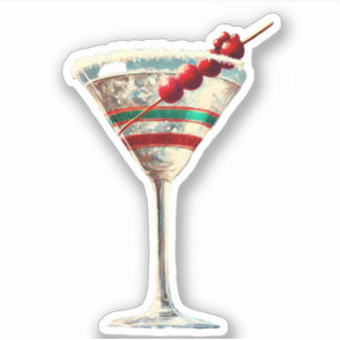 Midden eeuw Moderne Kerstmis Cranberry Martini Sticker