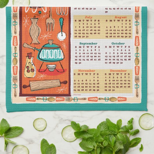 Midden-eeuw moderne keukengerei kalender handdoek (Gevouwen)