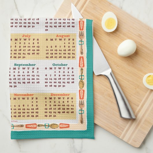 Midden-eeuw moderne keukengerei kalender handdoek (Quarter Fold)