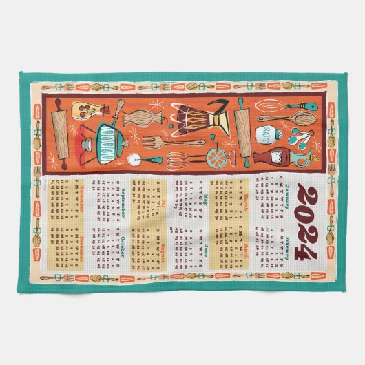 Midden-eeuw moderne keukengerei kalender handdoek (Horizontaal)