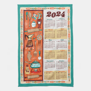 Midden-eeuw moderne keukengerei kalender handdoek