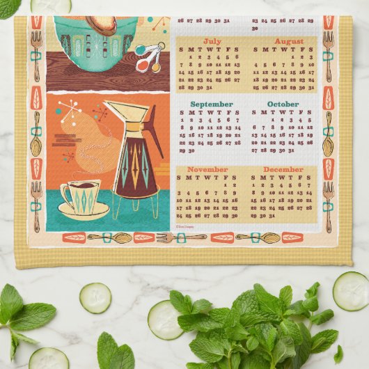 Midden-eeuw moderne keukenkalender handdoek (Gevouwen)