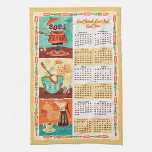 Midden-eeuw moderne keukenkalender handdoek