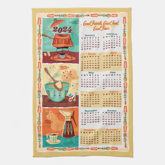 Midden-eeuw moderne keukenkalender handdoek (Verticaal)