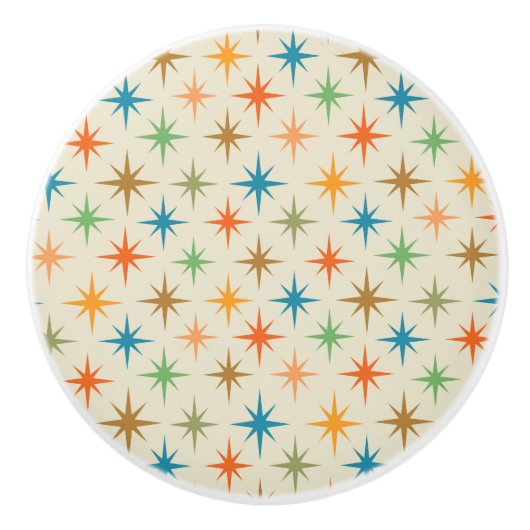 Midden eeuw moderne kleurrijke atomaire sterrenbee keramische knop (Voorkant)