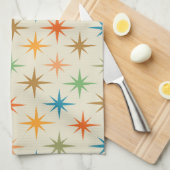 Midden eeuw moderne kleurrijke atomaire sterrenbee theedoek (Quarter Fold)