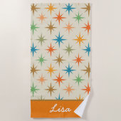 Midden eeuw moderne kleurrijke atomische sterrensp strandlaken (Voorkant)