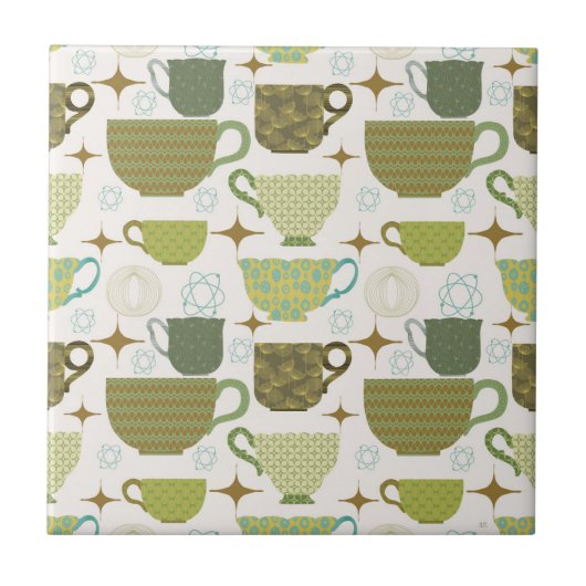 Midden eeuw moderne kleurrijke theekopje tegeltje (Voorkant)