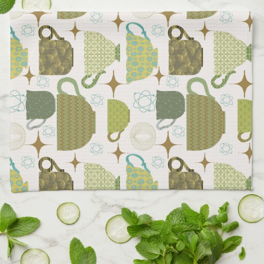 Midden eeuw moderne kleurrijke theekopje theedoek (Gevouwen)