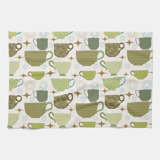 Midden eeuw moderne kleurrijke theekopje theedoek (Horizontaal)