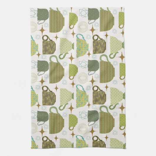 Midden eeuw moderne kleurrijke theekopje theedoek (Verticaal)