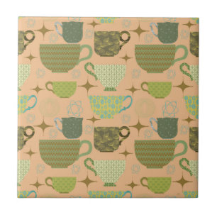 Midden eeuw moderne koraal theekopje tegeltje