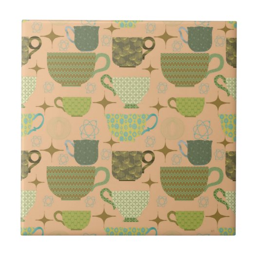 Midden eeuw moderne koraal theekopje tegeltje (Voorkant)