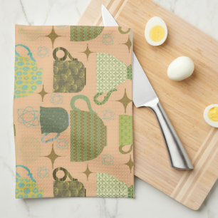 Midden eeuw moderne koraal theekopje theedoek