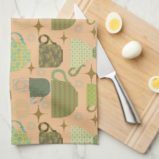 Midden eeuw moderne koraal theekopje theedoek (Quarter Fold)