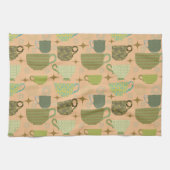 Midden eeuw moderne koraal theekopje theedoek (Horizontaal)