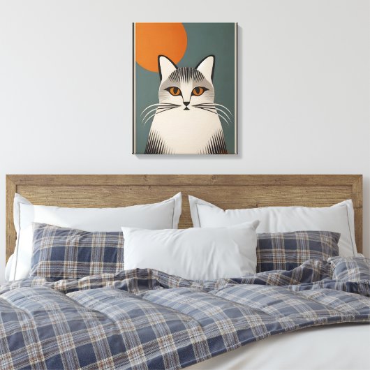 Midden eeuw moderne kunst De grijze kat Canvas Afdruk (Insitu (Slaapkamer))