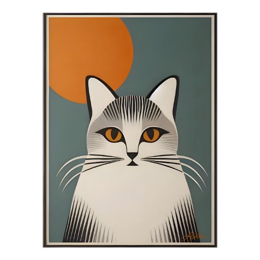 Midden eeuw moderne kunst De grijze kat Foto Afdruk (Voorkant)