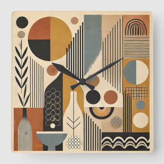 Midden eeuw moderne kunst herfst oogst vierkante klok (Voorkant)