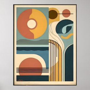 Midden eeuw moderne kunst Zonsopgang Zonsondergang Poster
