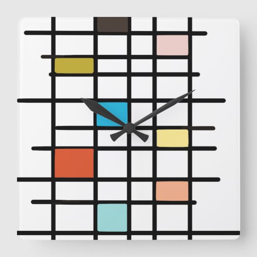 Midden eeuw moderne kunstprint vierkante klok (Voorkant)