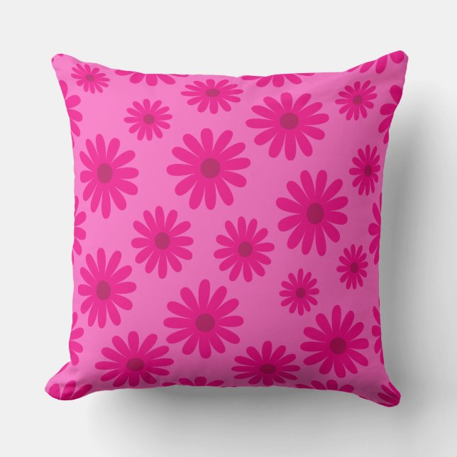 Midden eeuw moderne madeliefjes retro patroon roze kussen (Voorkant)