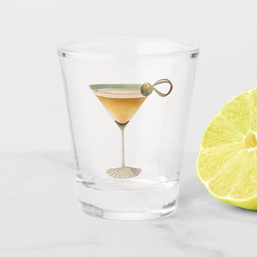 Midden eeuw Moderne Martini One Olive Shot Glas (Voorkant)