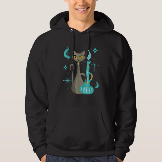 Midden-eeuw moderne ondeugende kat met geest lamp hoodie (Voorkant)