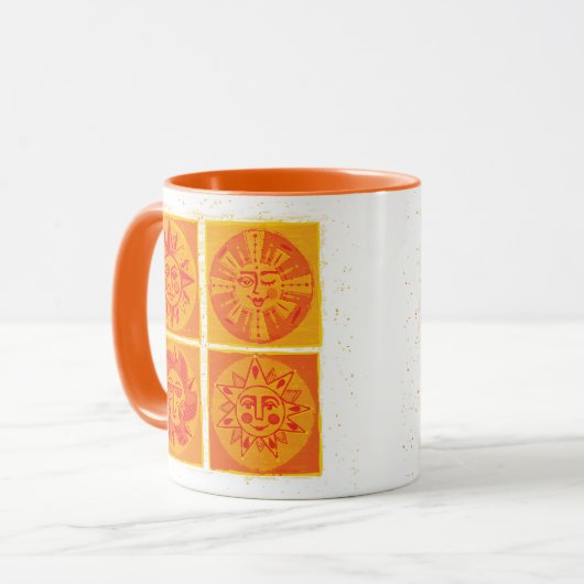 Midden eeuw moderne Oranje zon gezichten Mok (Voorkant links)