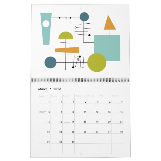 Midden eeuw Moderne Originele Atoomkunst Kalender (Mar 2026)