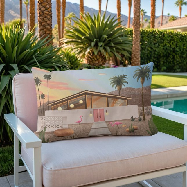 Midden eeuw moderne Palm Springs Flamingo huis | Kussen (Creator heeft geüpload)